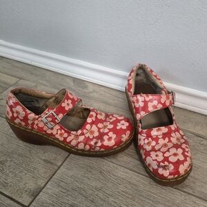 Dr. Martens Red Floral Mary Jane Flats